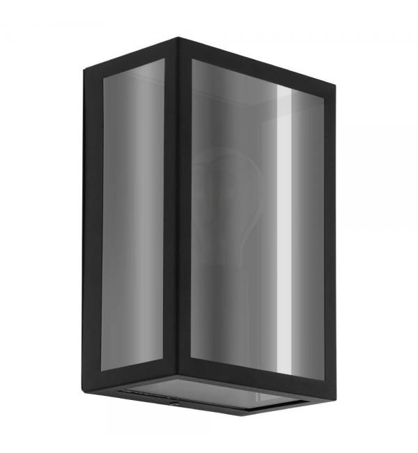 33627 Уличн настен свет-к ALAMONTE SMOKE, 1x40W(E27), IP44, L170, H260, сталь, черный, стекло, черный, прозрачный