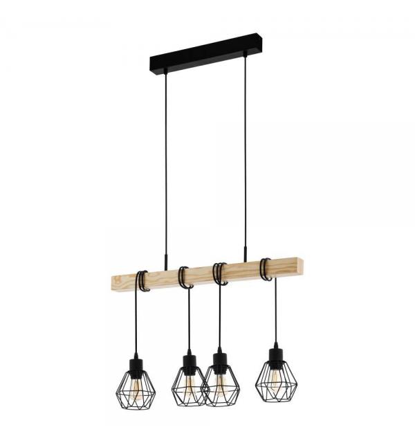 44075 Подвес TOWNSHEND 5, 4х60W(E27), L700, B200, H1100, сталь, дерево, черный, коричневый