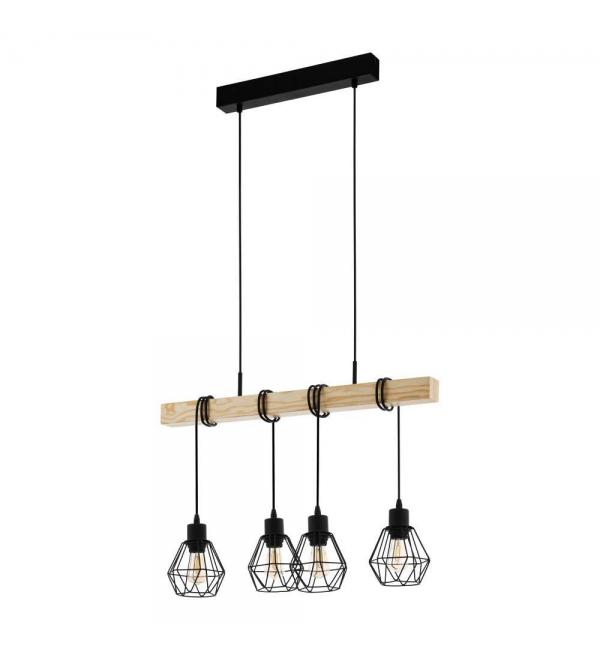 44075 Подвес TOWNSHEND 5, 4х60W(E27), L700, B200, H1100, сталь, дерево, черный, коричневый
