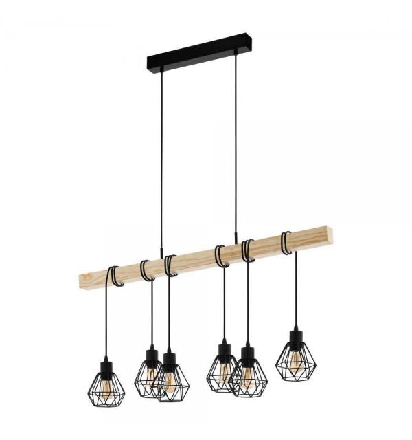 44076 Подвес TOWNSHEND 5, 6х60W(E27), L1000, B200, H1100, сталь, дерево, черный, коричневый