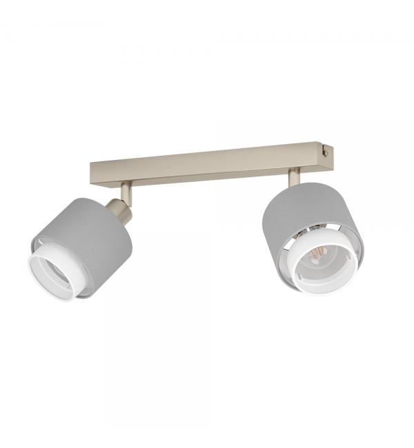 901046 Спот BELLIZZI, 2x7,5W (E27), L310, B90, H185, сталь, матовый никель / текстиль, серый, белый